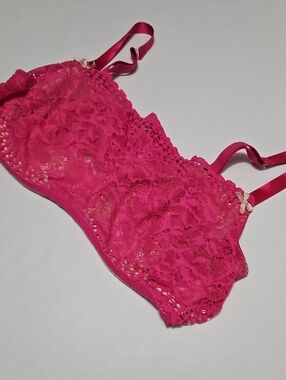 Cacique Hot Pink Lace Bralette with Satin Straps